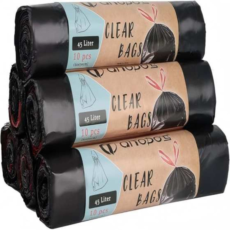 Aitodos 60PCS Bolsas de Basura, LxH: 60x70cm, Capacidad: 45L, Negro, Bolsa de Basura de Polietileno, Adecuada para la Mayoría de los Cubos de Basura Medianos ''45L'' (6 Rollos, 10 por Rollo)