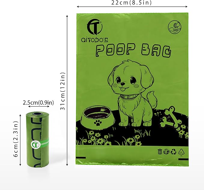 AiTodos® 600PCS Bolsas Caca Perro, Verde - Bolsas Excrementos Perros - Adecuado Salir de Casa, 31 * 22CM, Polietileno-Material, Portátil (40 Rollos, 15 por Rollo) -Poop Bags