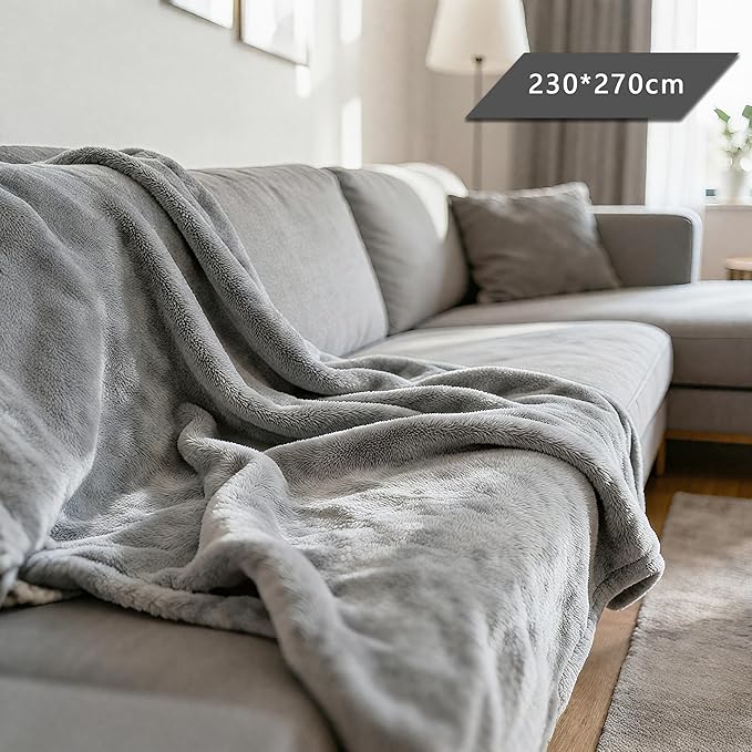 AiTodos®Mantas para Cama de Microfibra - 270x230 cm, Manta de Franela de Gran Tamaño, Manta Multiusos para Sofá Cama yOficina, Suave, Cálida y Lavable a Máquina (Gris)
